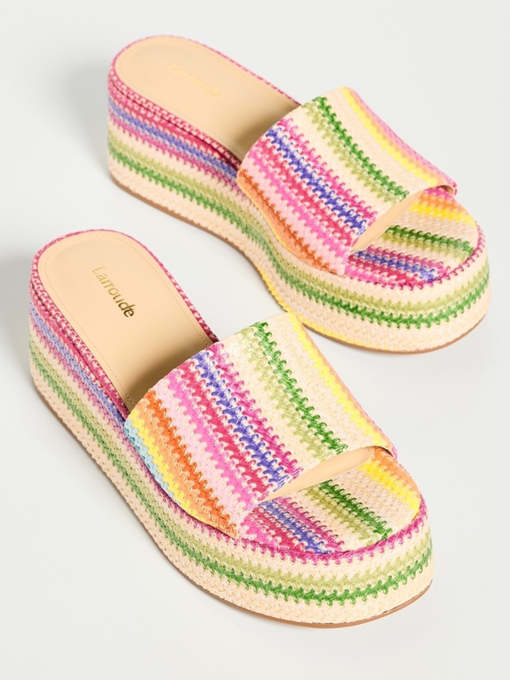 LARROUDÉ Alex Flatform Mule In Rainbow Raffia